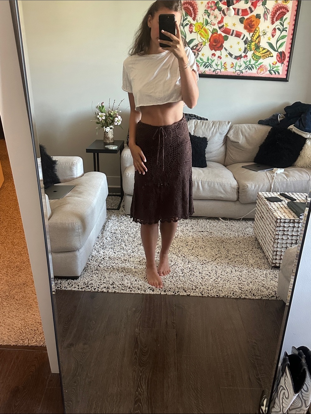 Brown Crochet Sleeveless skirt